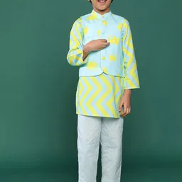 TALES & STORIES Boys Geometric Printed Straight Kurta & Pyjamas & Waistcoat-picture-11