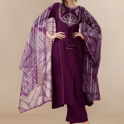 KALINI Floral Yoke Design A-Line Kurta With Palazzos & Dupatta-picture-34