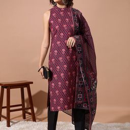 Vishudh Floral Printed Straight Kurta With Trousers & Dupatta-picture-16