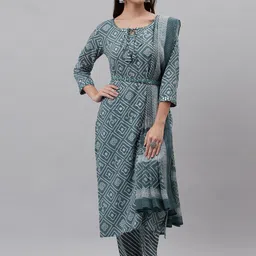 KALINI Women Bandhani Printed Pure Cotton Kurta With Trousers & Dupatta-picture-25