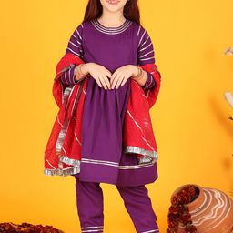 Jilmil Girls Gotta Patti Pleated Anarkali Kurta With Trouser & Dupatta-image-67