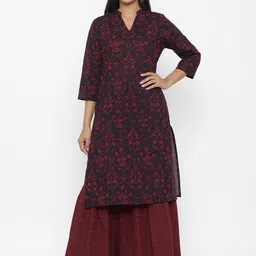 MIRAVAN Women Maroon Floral Printed Pure Cotton Kurti with Sharara-image-25