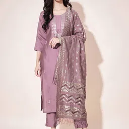 KALINI Floral Embroidered Gotta Patti Pure Silk Straight Kurta With Trousers & Dupatta-21