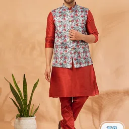 Armaan Ethnic Band Collar A-Line Kurta & Churidar With Nehru Jacket-picture-6