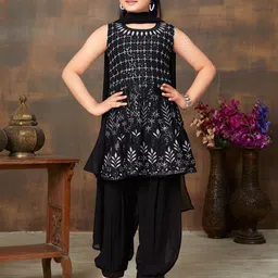 BAESD Girls Ethnic Motifs Embroidered Georgette Kurta with Salwar & Dupatta-image-31