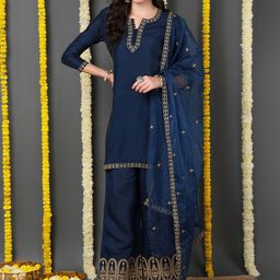 KALINI Floral Embroidered Straight Kurta with Palazzos & Dupatta-picture-43