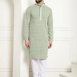 SOJANYA Geometric Embroidered Regular Pure Cotton Kurta With Churidar-image-10