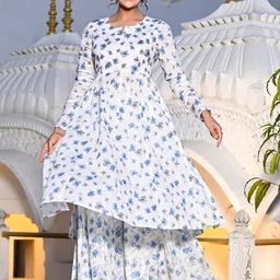 Ramas Floral Printed Pure Cotton A-Line Kurta With Palazzos & Dupatta-19