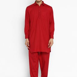 ROYAL KURTA Shirt Collar Long Sleeves Pathani Kurta with Salwar-image-89