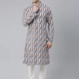 TheEthnic.Co Abstrct Printed Mandarin Collar Pure Cotton Kurta with Pyjamas-image-66