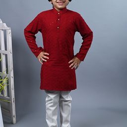 BAESD Boys Ethnic Motifs Embroidered Straight Mandarin Collar Thread Work Kurta & Pyjama-43