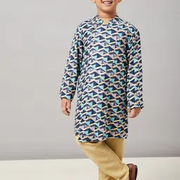 Stylo Bug Boys Blue Printed Angrakha Pure Cotton Kurta with Trousers-image-88