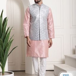 SOJANYA Striped Embroidered Kurta With Churidar & Nehru Jacket-picture-17