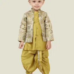 Ethniks Neu-Ron Boys Mandarin Collar Kuta & Dhoti Pants With Printed Jacket Set-image-66