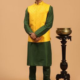 SHRESTHA BY VASTRAMAY Men Kurta And Churidar With Sequined Embroiderd Nehru Jacket-picture-4