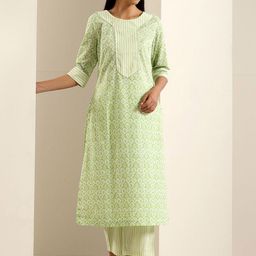 indy Raaga Ethnic Motifs Printed Pure Cotton Straight Kurta With Palazzos-image-42