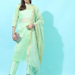 Vishudh Women Striped Chanderi Cotton Kurta Set-21