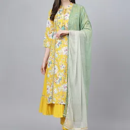 Divena  Floral Printed Sequinned Pure Cotton Kurta with Trousers & With Dupatta-picture-25