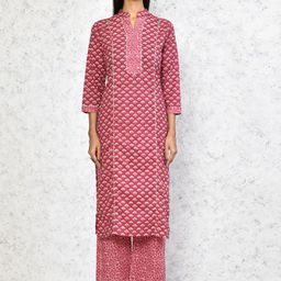MIRAVAN Women Floral Printed Pure Cotton Straight Kurta with Palazzos-picture-22