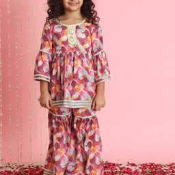 Readiprint Fashions Girls Floral Printed Empire Gotta Patti Kurti With Sharara-image-55