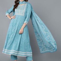 KALINI Bandhani Printed Empire Thread Work Kurta with Trousers & With Dupatta-23
