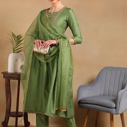 KALINI Ethnic Motifs Embroidered Kurta with Trousers & Dupatta-picture-18