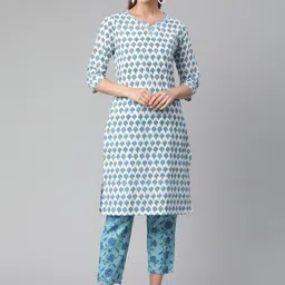 Divena Floral Printed Keyhole Neck Pure Cotton Kurta with Trousers-picture-23
