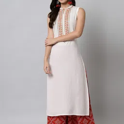 KALINI Women White Bandhani Embroidered Kurta with Palazzos-image-88