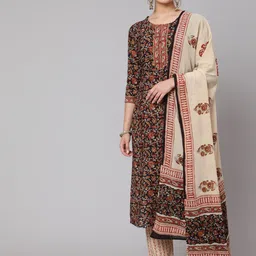 GLAM ROOTS Women Black Ethnic Motifs Printed Gotta Patti Pure Cotton Kurta with Trousers & With Dupatta-picture-58