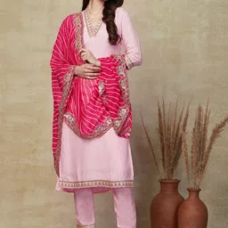 KALINI Floral Yoke Design Zari Gotta Patti Kurta with Trousers & Dupatta-picture-42