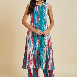 Sangria Blue Abstract Printed Kurta With Palazzos-image-57