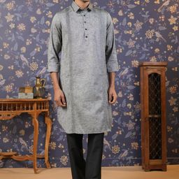 House of Pataudi Men Printed Panelled Pure Cotton Kurta with Pyjamas-57