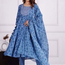 JAIPURI COLLECTION Floral Printed Regular Pure Cotton Kurta With Pyjamas & Dupatta-19