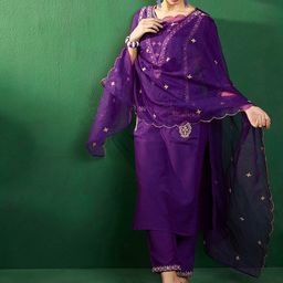 Sangria Embroidered Kurta With Trouser & Dupatta-image-84