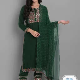 KALINI Ethnic Motifs Yoke Design Regular Mirror Work Kurta with Trousers & Dupatta-14