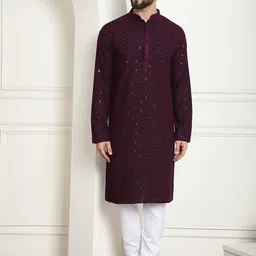 SOJANYA Geometric Embroidered Mandarin Collar Thread Work Pure Cotton Kurta with Churidar-image-80