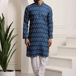 SOJANYA Abstract Printed Band Collar Pure Cotton Kurta with Churidar-picture-7