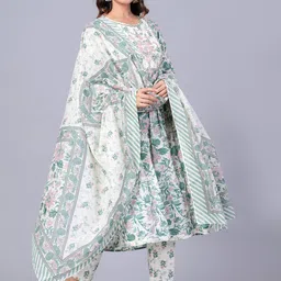 KALINI Floral Printed Pure Cotton Kurta & Trousers With Dupatta-25