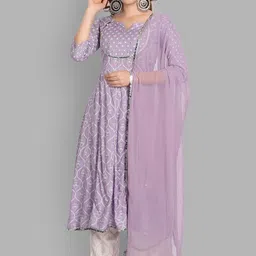 SINGNI Ethnic Motifs Embroidered Round Neck Three-Quarter Sleeves Anarkali Kurta Set-24