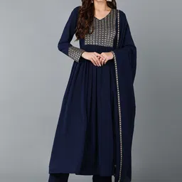 AHIKA Ethnic Motifs Yoke Design Empire Sequinned Anarkali Kurta With Trousers &  Dupatta-5