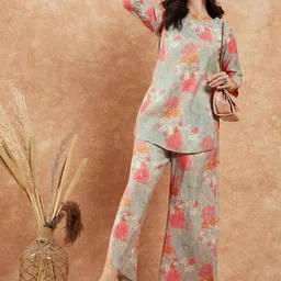 Sangria Printed A-Line Kurti With Palazzo Set-picture-0