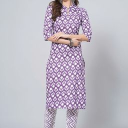 JAHIDA COMFORT WITH STYLE Ethnic Motifs Printed Regular Pure Cotton Kurta with Trousers-picture-30