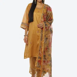 Biba Women Embroidered Kurta & Trousers With Organza Dupatta-picture-10