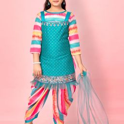 Muhuratam Girls Embroidered Mirror Work Sequined Pure Cotton Kurti with Patiala-picture-44