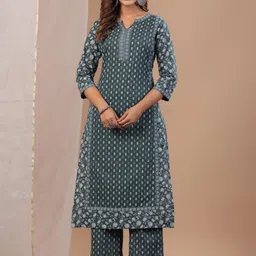 RangDeep Ethnic Motifs Printed Pure Cotton Kurta with Trousers-image-7