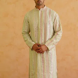 SOJANYA LUXE Mandarin Collar Embroidered Regular Sequinned Kurta with Pyjamas-picture-7