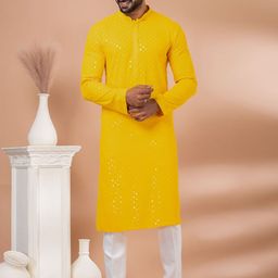 ROOTED LIBAAS Floral Embroidered Sequinned Mandarin Collar Straight Kurta with Trouser-picture-22