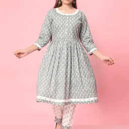 Muhuratam Girls Ethnic Motifs Printed A-Line Pure Cotton Kurta with Trousers-image-93