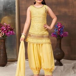 Aarika Girls Geometric Embroidered Regular Sequinned Kurta with Salwar & With Dupatta-picture-18