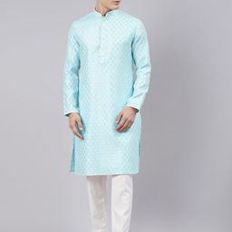 TheEthnic.Co Mandarin Collar Printed Chanderi Cotton Kurta with Pyjamas-image-14